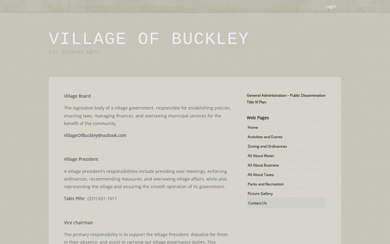 Wexford County Buckley arrest-record routing on the official Village contact page