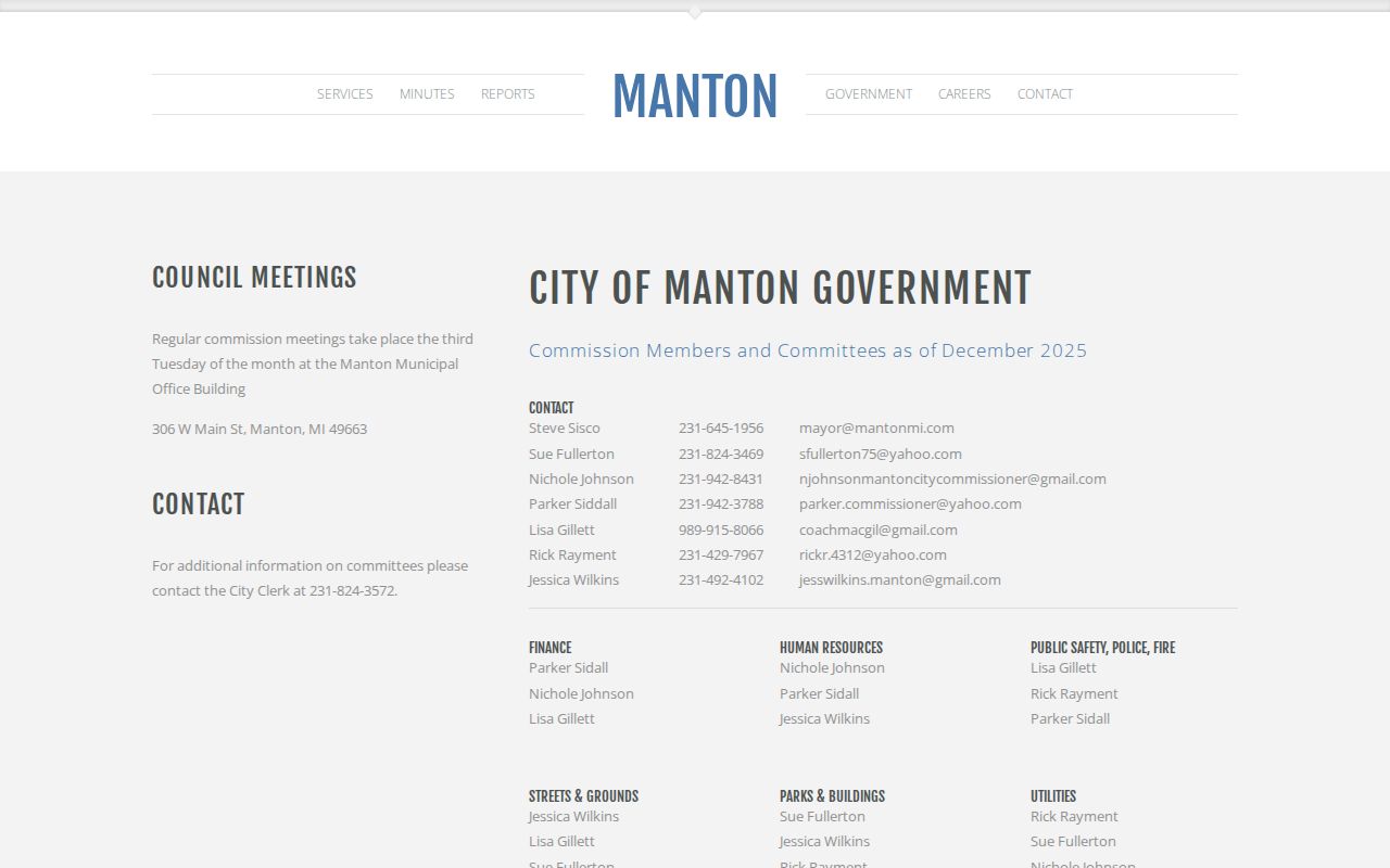 Wexford County Manton arrest-record routing on the current city government page