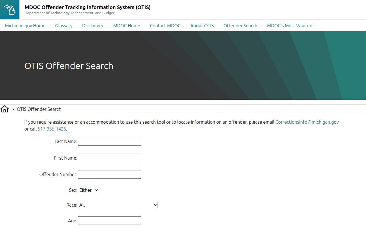 Michigan MDOC OTIS state offender record search for Wexford County custody follow-up