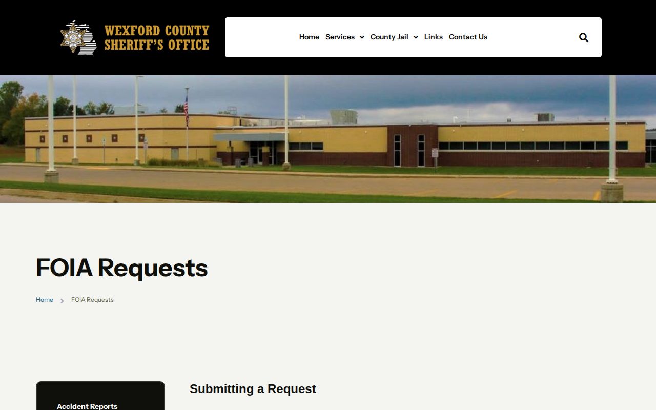 Wexford County booking record FOIA request route on the Sheriff's official website